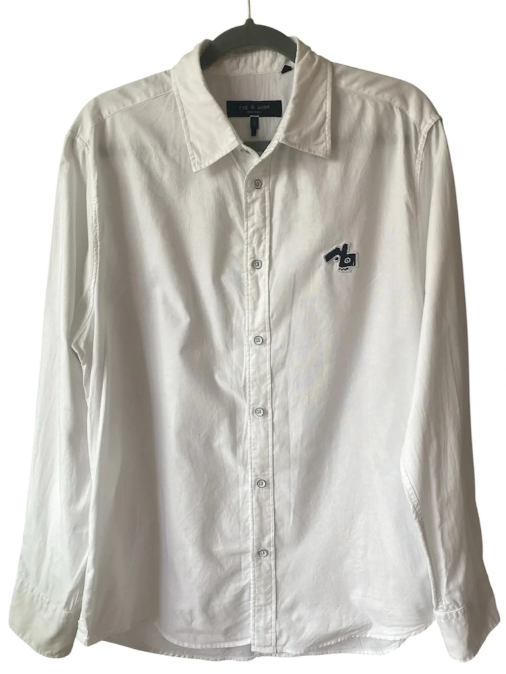 Rag & Bone Tomlin Logo Cotton Oxford Shirt, Size Large